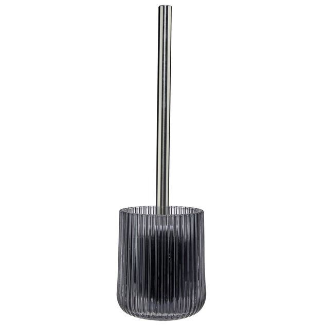 Brosse WC socle en verre stri&eacute; noir transparent &Oslash;10,5xH36cm