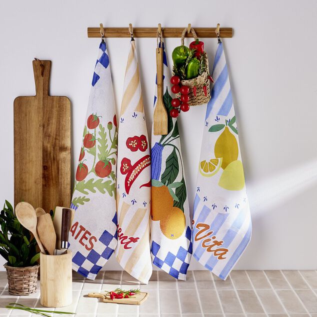 Torchon x2 coton Dolce Vita motif citrons et oranges 45x65cm