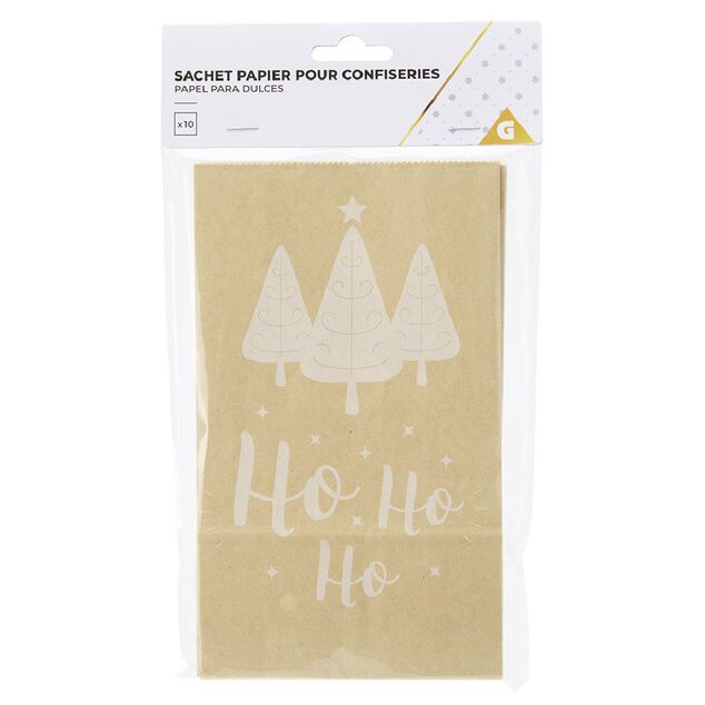 Sachet en papier pour confiserie de No&euml;l x10