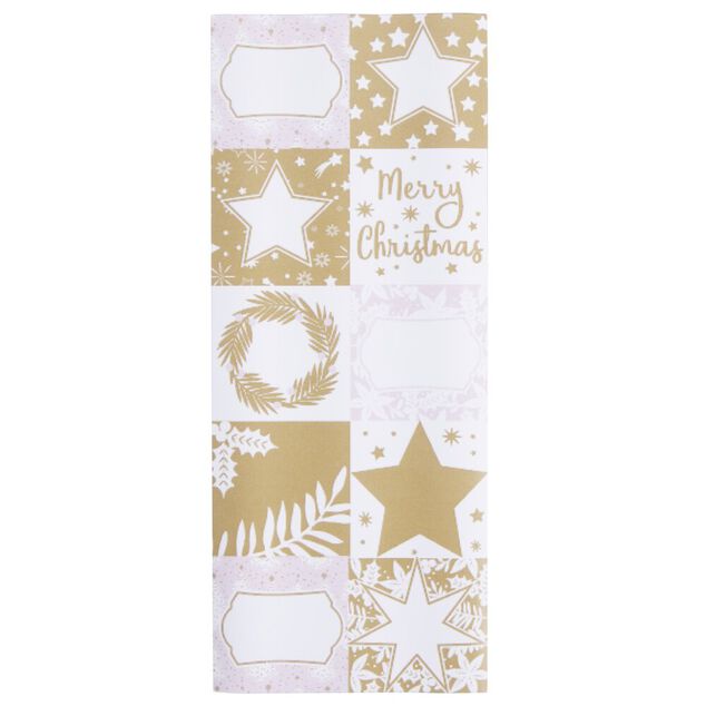 Papier cadeau Noël rouleau x3 avec 20 étiquettes autocollantes dorées
