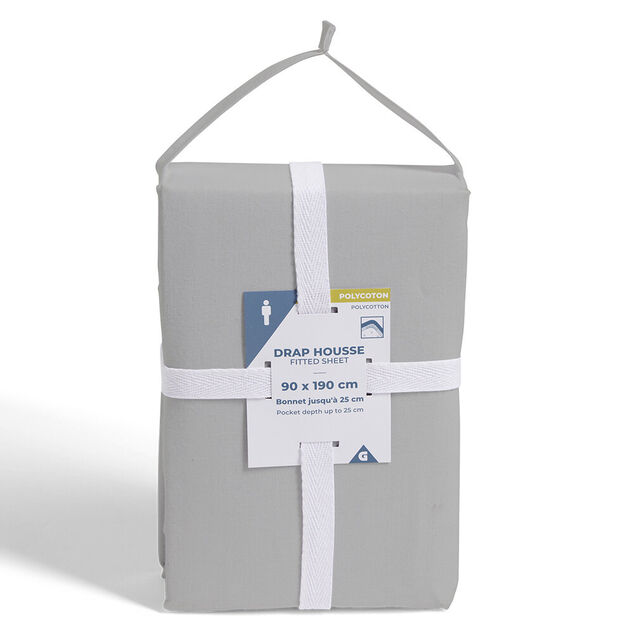 Drap housse 90x190cm polycoton gris