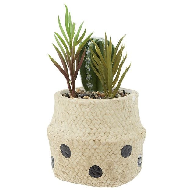 Plante artificielle dans pot en forme de panier en c&eacute;ramique