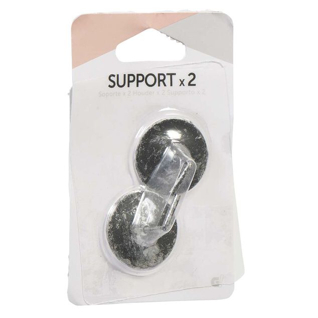 Support de tringle adh&eacute;sif rond m&eacute;tal noir argent&eacute; x2