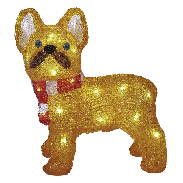 Bulldog de No&euml;l lumineux 30LED blanc froid H30cm
