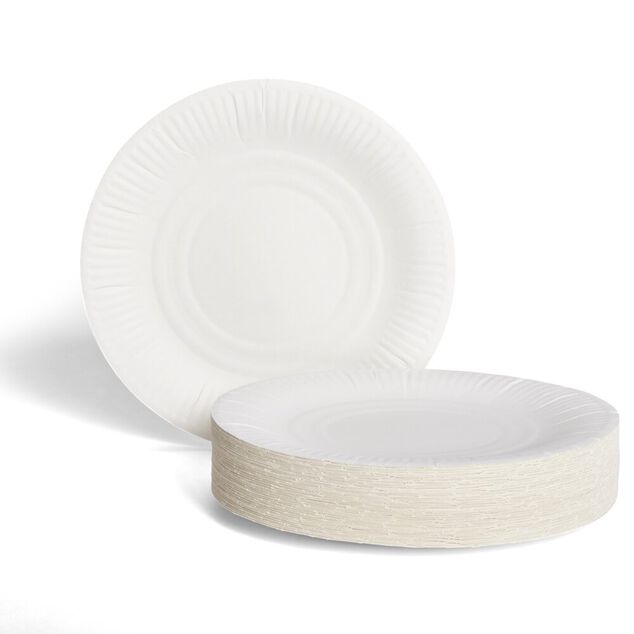 Lot de 100 assiettes en carton blanc &Oslash;23 cm