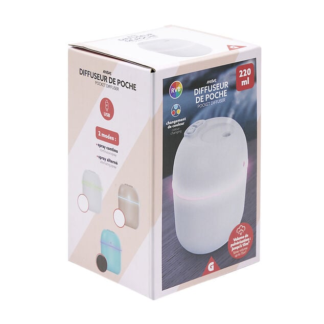 Mini diffuseur d'huile essentielle LED RVB 220ml &Oslash;8xH10cm (3 mod&egrave;les)