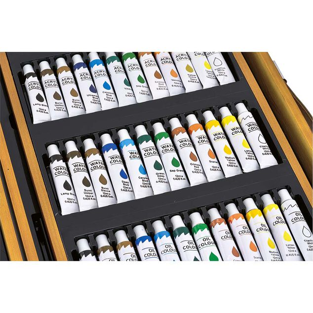 Coffret artiste en bois dessin et peinture 174 pi&egrave;ces