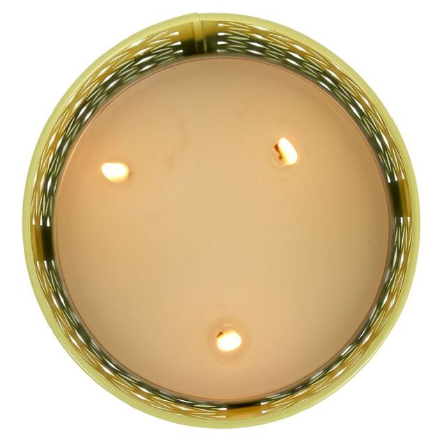 Photophore en m&eacute;tal jaune avec 2 bougies &agrave; la citronnelle 3 m&egrave;ches 12H