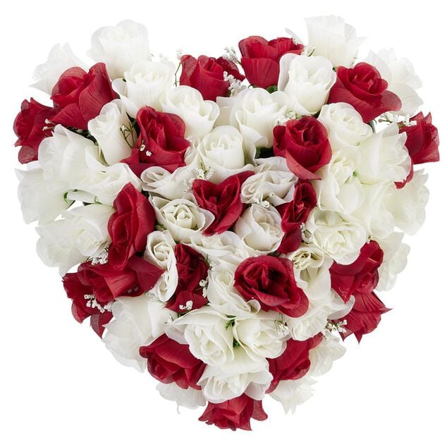 Coussin de fleurs forme coeur - Rose artificielle rouge blanc