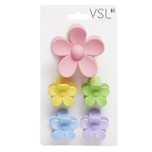 Pince à cheveux forme fleur x5 en plastique coloré (3 modèles)
