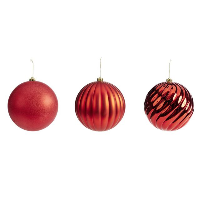 Boule de Noël XL x3 rouge pailleté/mat/brillant Ø20cm