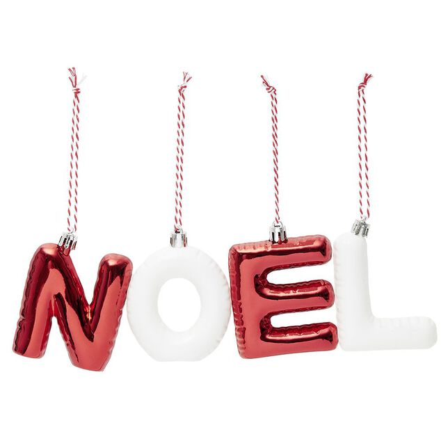 Lettre NOEL &agrave; suspendre rouge et blanc L26cm 4 pi&egrave;ces