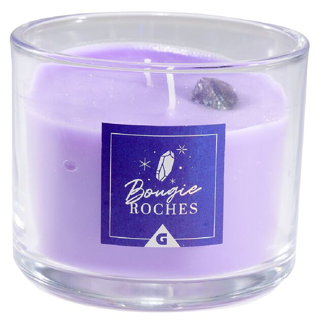 Bougie roche am&eacute;thyste s&eacute;r&eacute;nit&eacute; violet 35H