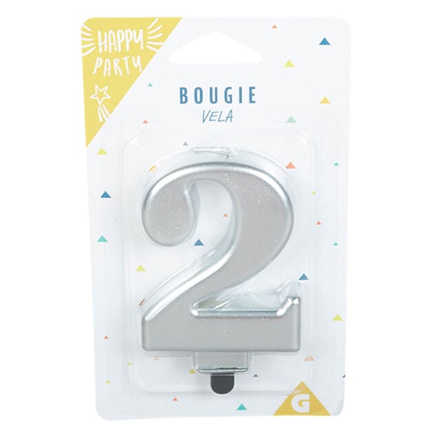 Bougie anniversaire chiffre 2 mat argent&eacute;