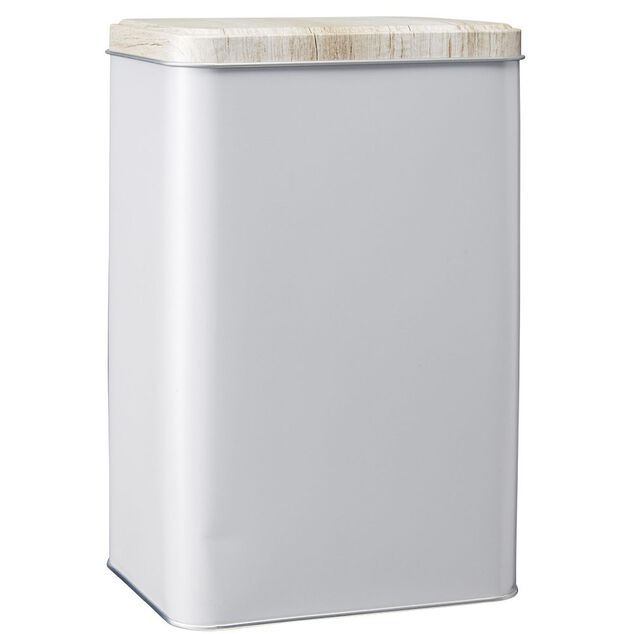 Bo&icirc;te rectangulaire en m&eacute;tal gris avec couvercle effet bois