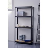 &Eacute;tag&egrave;re haute 4 niveaux m&eacute;tal noir et bois naturel 75x30xH150cm