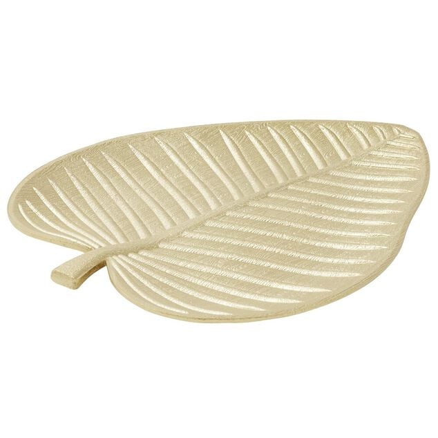 Vide poche forme feuille en bois dor&eacute; 38x30xH4cm