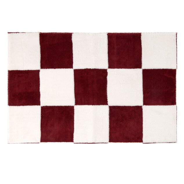 Tapis rectangulaire damier polyester 57x95cm (2 mod&egrave;les rouge ou beige)