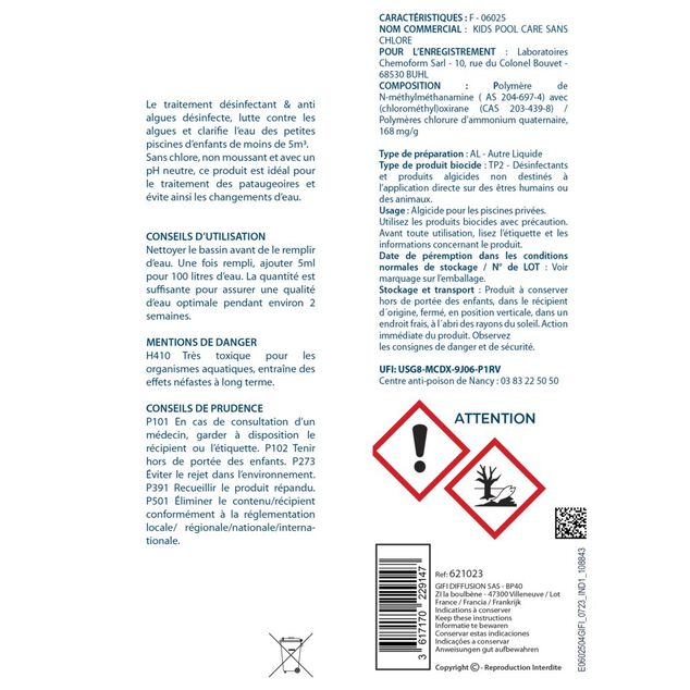 Traitement liquide d&eacute;sinfectant et anti-algues Aquaway 500ml