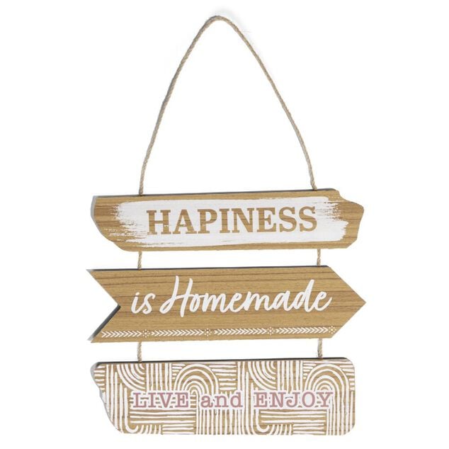 D&eacute;coration &agrave; suspendre panneaux en bois Happiness H53,5cm