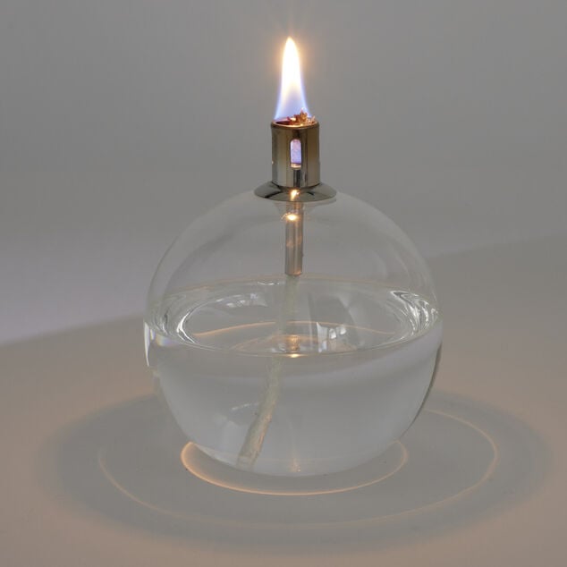 Lampe &agrave; huile ronde en verre et m&egrave;che coton H13cm