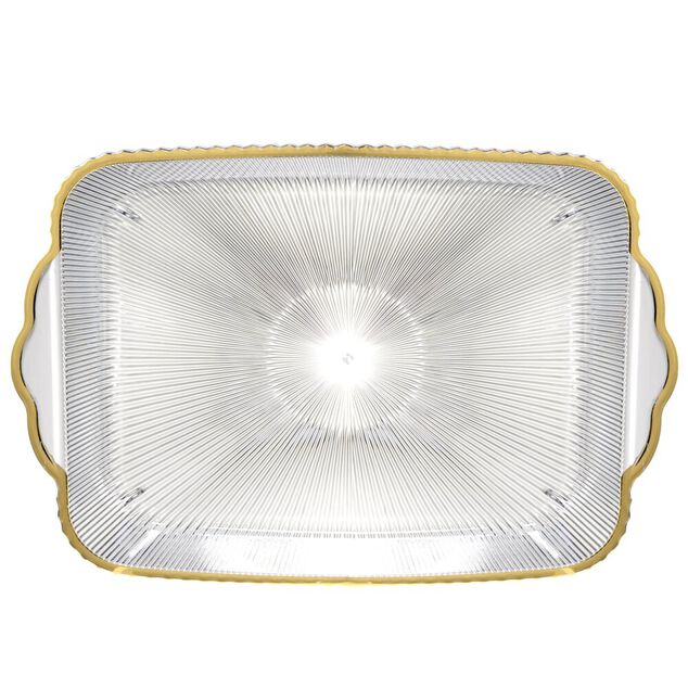 Plateau rectangulaire plastique arabesque Sabah transparent et dor&eacute; L41cm