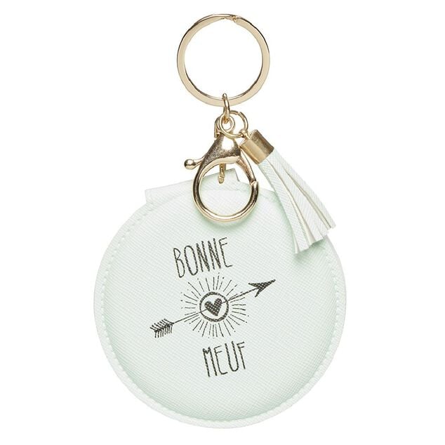 Porte cl&eacute; double miroir avec inscription message effet simili