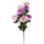 Piquet de rose et oeillet bouquet fleur artificielle 10 t&ecirc;tes &Oslash;25xH52cm