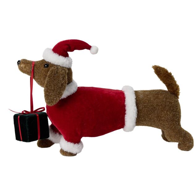 Teckel de No&euml;l &agrave; poser marron et rouge L32cm