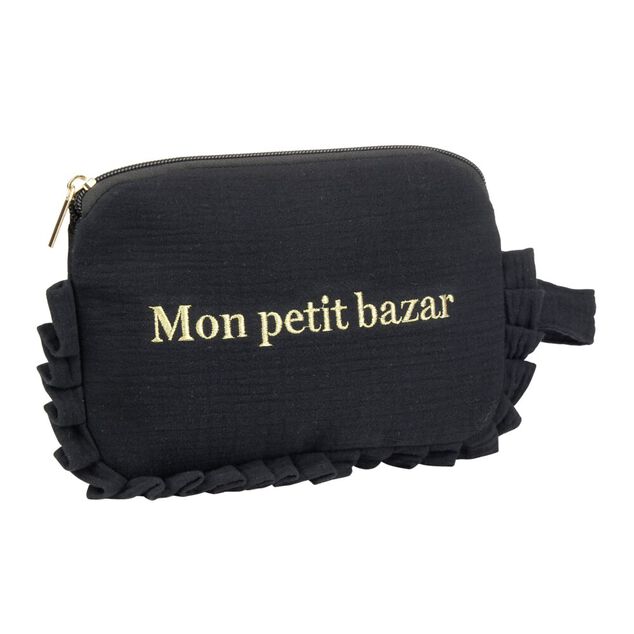Trousse de toilette gaze de coton à volant 21x12xH13cm (3 modèles)