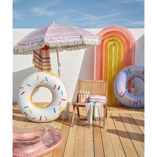 Fouta de plage 1 personne doubl&eacute;e &eacute;ponge bayad&egrave;re rayures color&eacute;es 90x170cm