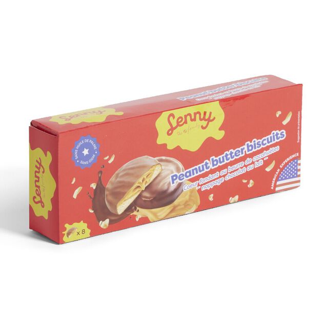 Biscuits Lenny beurre de cacahu&egrave;te coeur fondant nappage chocolat au lait 128gr