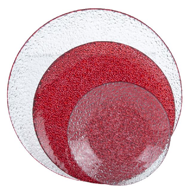 Service vaisselle rond en verre rouge transparent 18 pi&egrave;ces