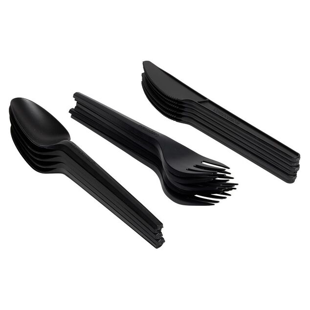 M&eacute;nag&egrave;re  r&eacute;utilisable noir 18 couverts &agrave; base d'amidon de ma&iuml;s