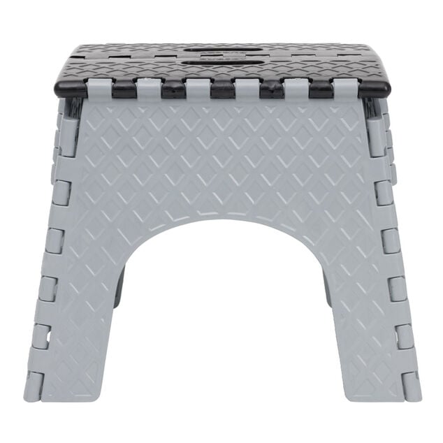 Tabouret marche pied pliant noir et gris H31 cm