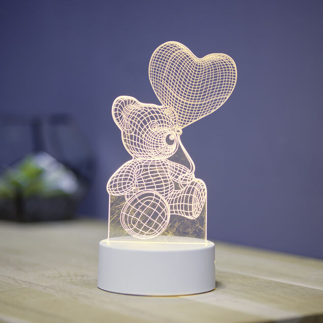 Lampe LED 3D filigrane ourson coeur 12x9,8xH21cm