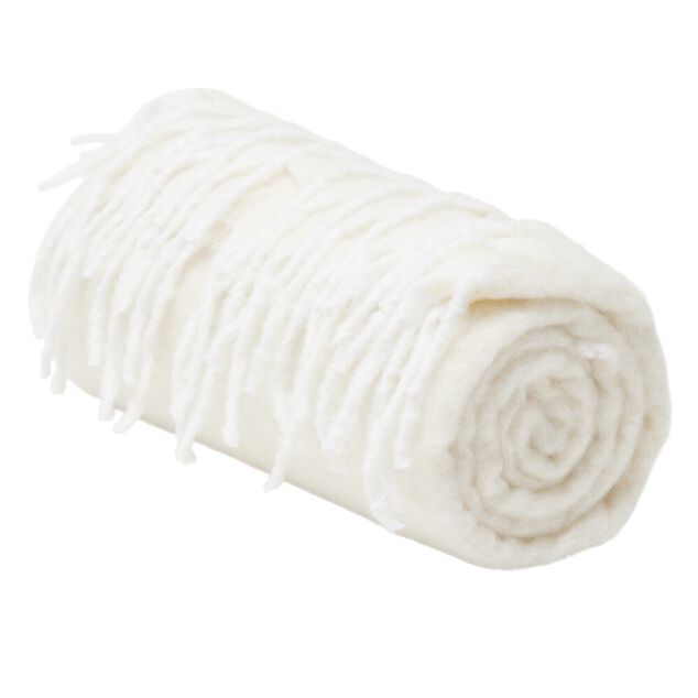 Plaid &agrave; franges uni beige 130x160cm