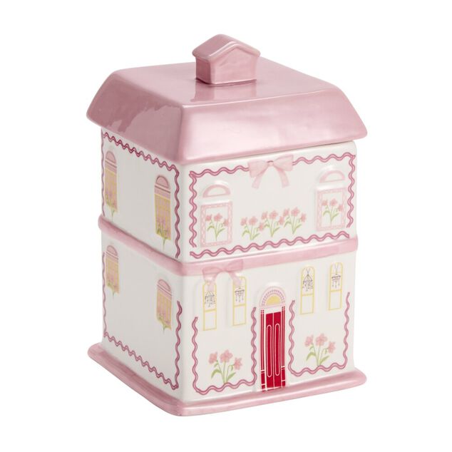 Bonbonni&egrave;re forme maison dolomite rose 15x15xH24cm