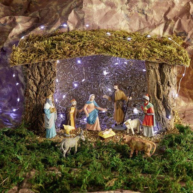 Papier rocher marron cr&egrave;che de No&euml;l 2m