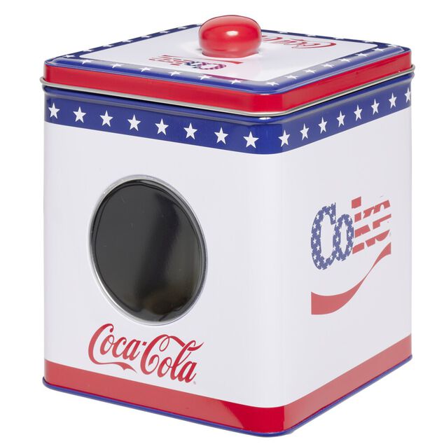 Boîte alimentaire Coca Cola carrée métal avec fenêtre H16cm (2 modèles)