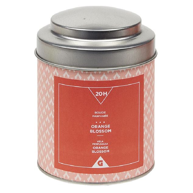 Bougie dans pot en m&eacute;tal senteur orange