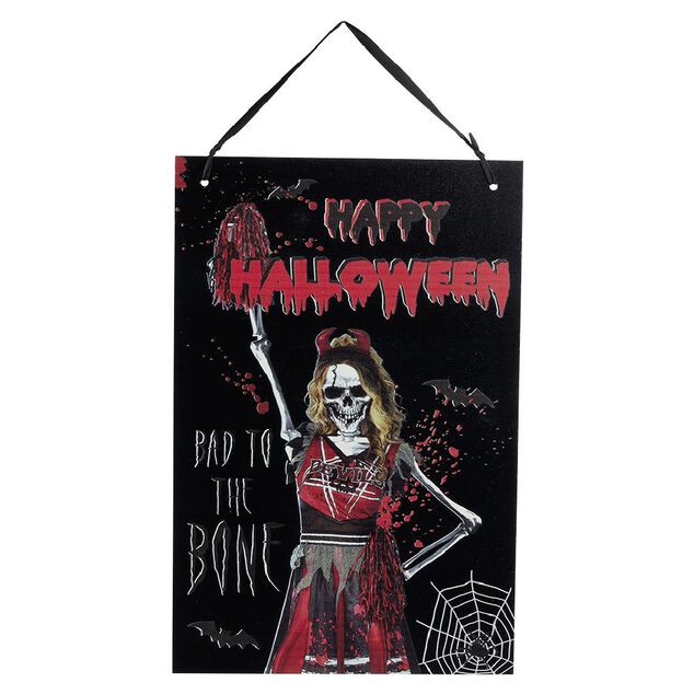 Pancarte Halloween bal de promo zombie &agrave; suspendre m&eacute;tal