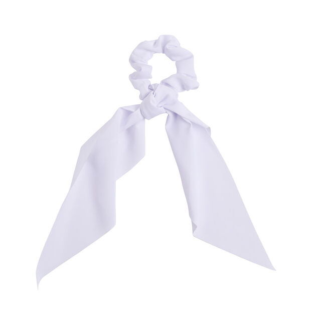 Chouchou satiné en tissu uni avec noeud long Ø8xH22cm (2 modèles)