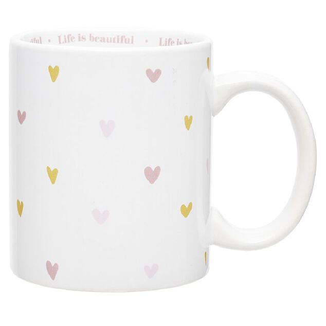 Coffret mug 330ml et tote bag coeur blanc et rose