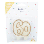 Bougie anniversaire chiffre 60 dor&eacute; paillet&eacute;