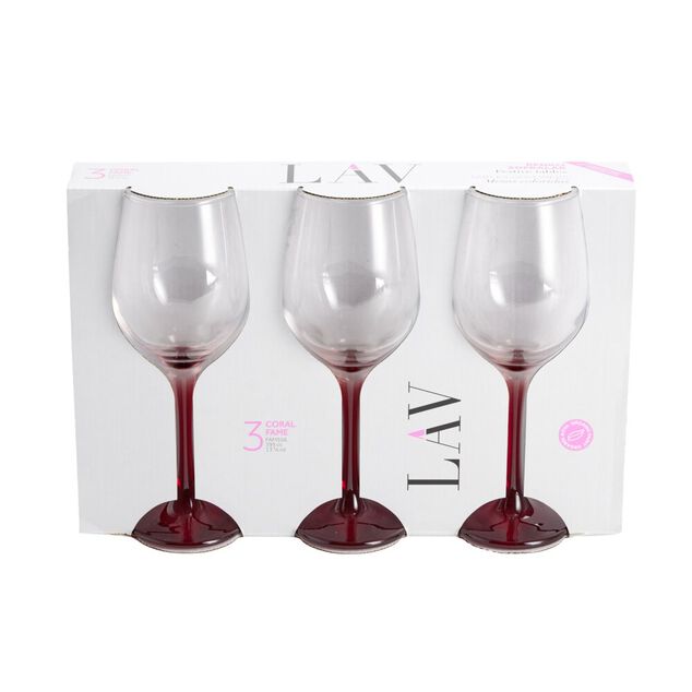 Verre &agrave; vin x3 avec pied rouge fum&eacute; 39,5cl