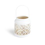 Lanterne carreaux de ciment ajourés métal blanc Ø12xH14cm