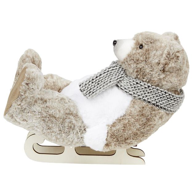 Ours en peluche en luge à poser Noël H32 cm