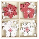 Décoration de Noël à suspendre en bois rouge et blanc x12
