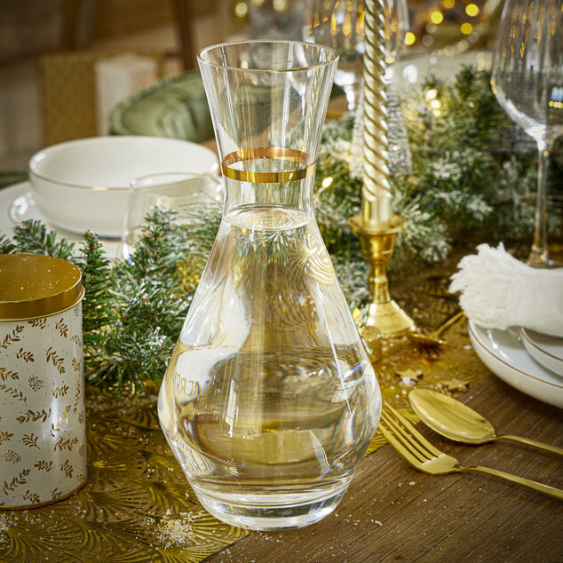 Carafe en verre goulot liser&eacute; dor&eacute; 1,3L